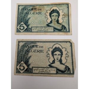 5 Francs 1942 Banque de L'Algerie Algeria Circulated Qty of 2